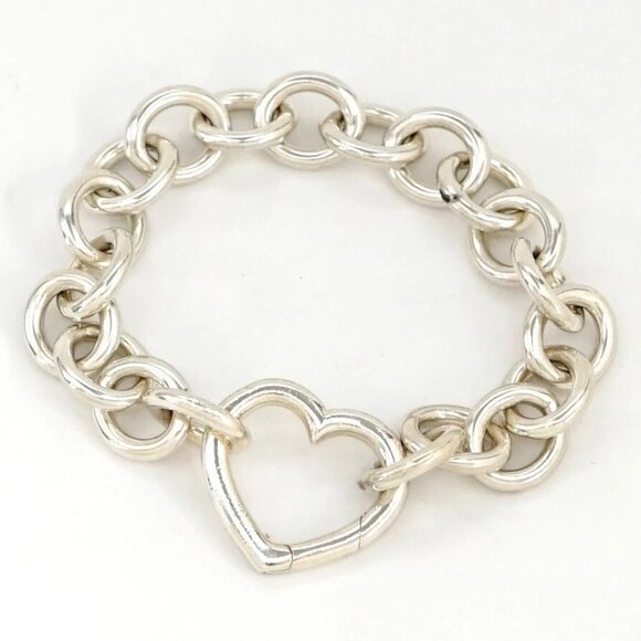 Tiffany & Co. Open Heart Clasp Chain Bracelet 7.5" Silver 925 Auth w/Box #2716 - Picture 1 of 5